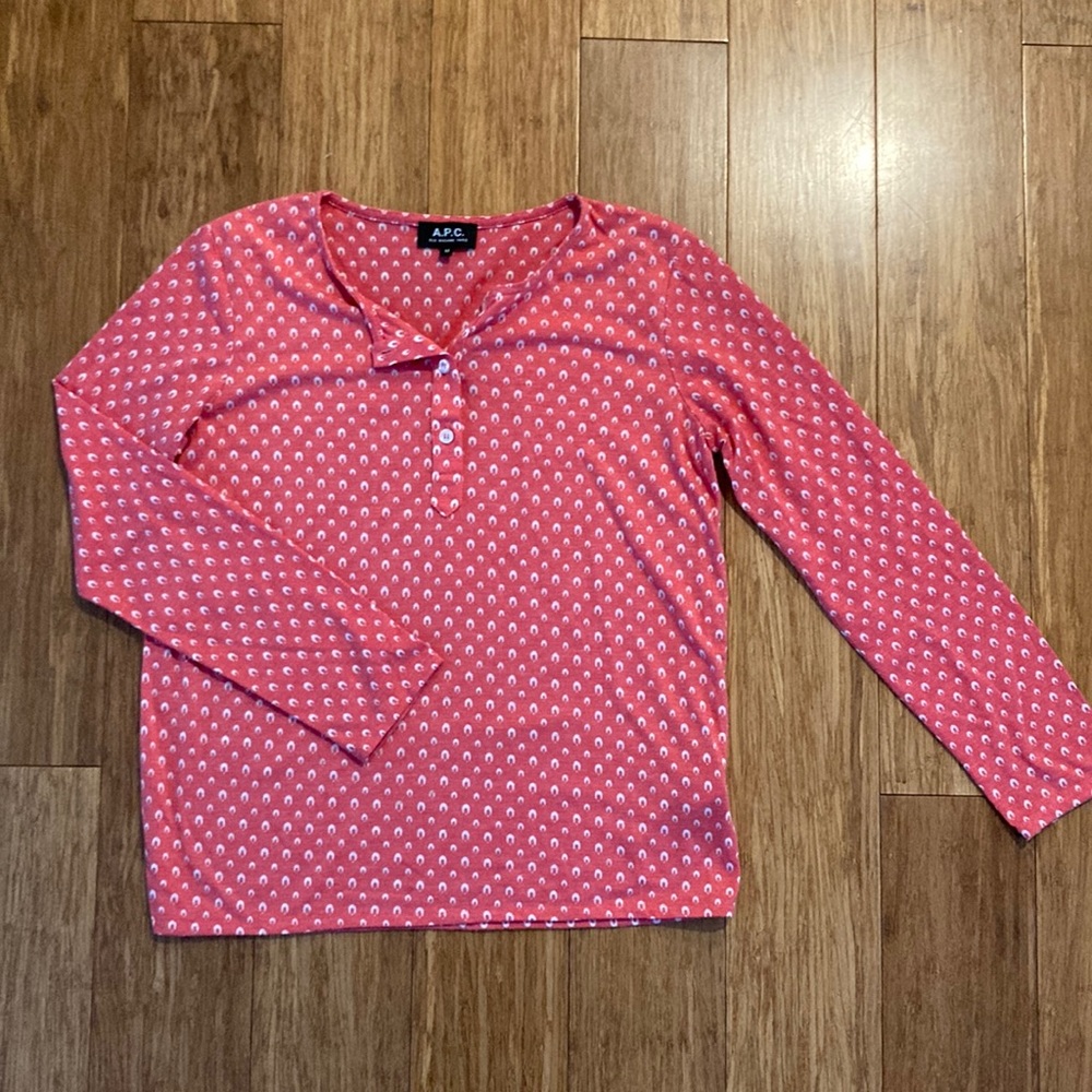 APC rue madame Paris pink pattern Henley long sleeve top sz medium